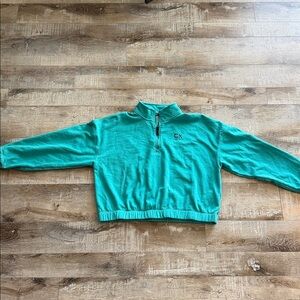 CK teal Half-Zip Cropped Pullover